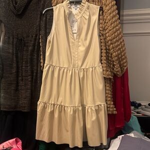 Beige Faux Leather Sleeveless Dress